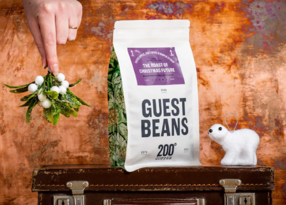 A bag of Christmas coffee beans