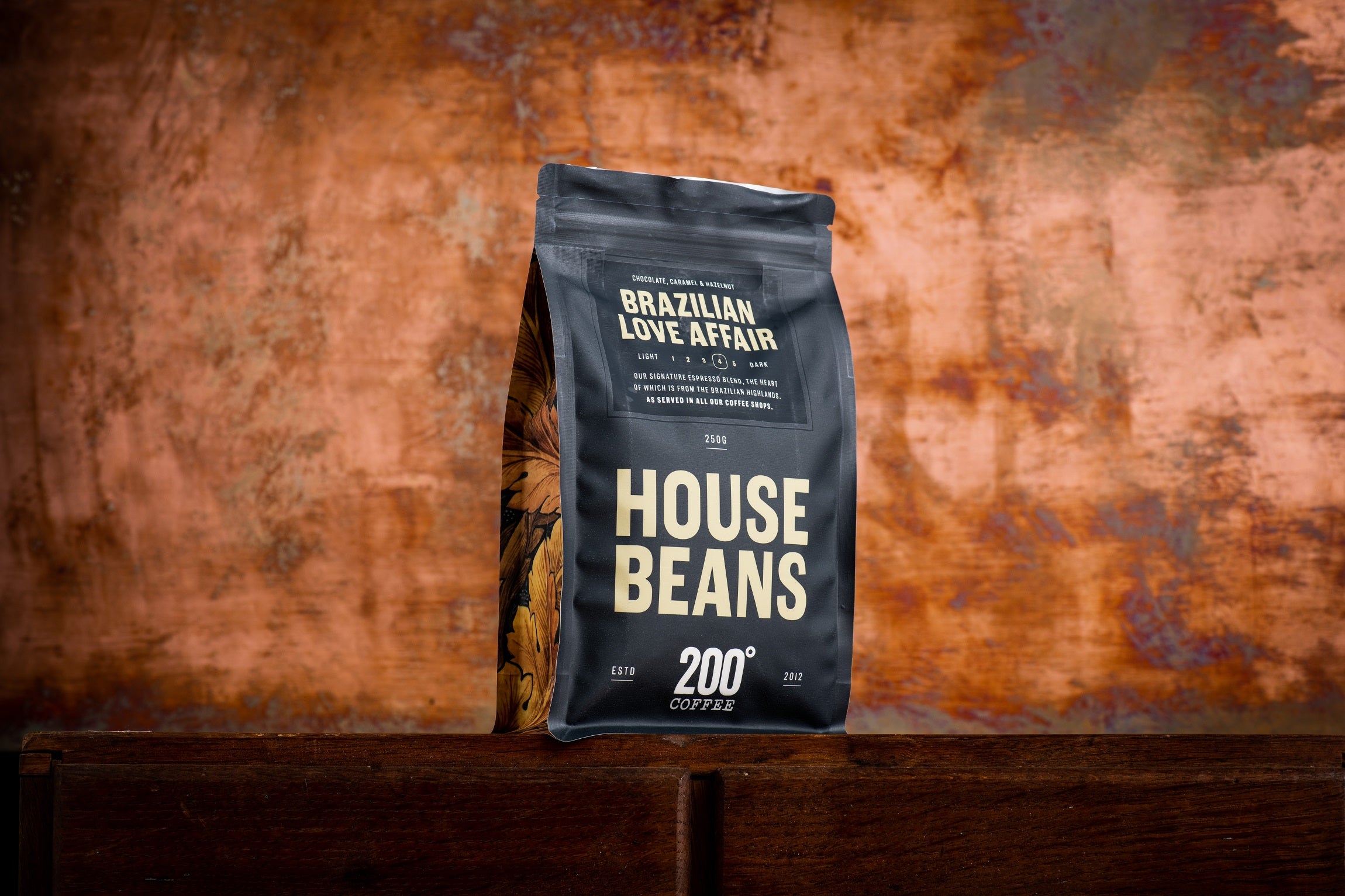 front view and back view of 200 degrees new coffee packaging