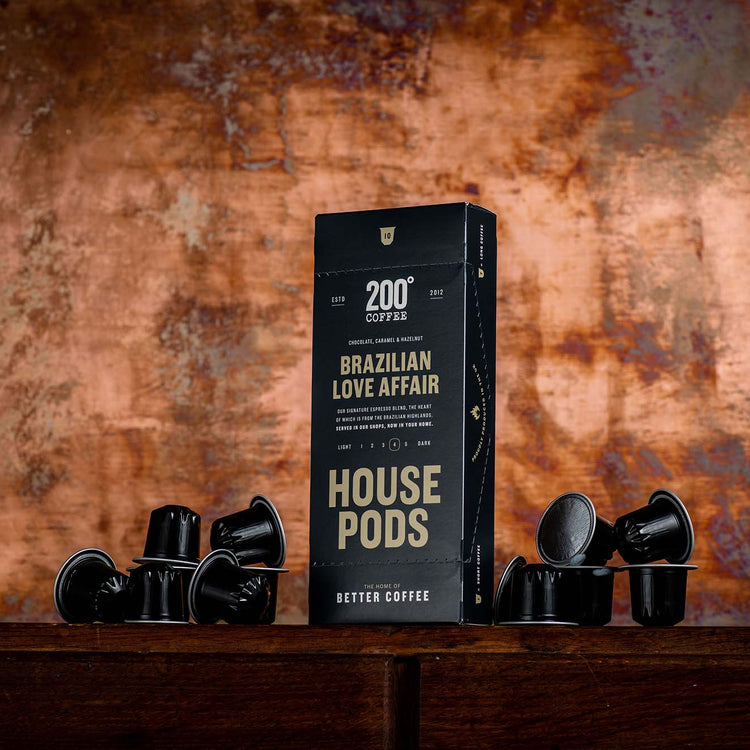 Brazilian love affair 200 degrees coffee pod box with black coffee capsules 