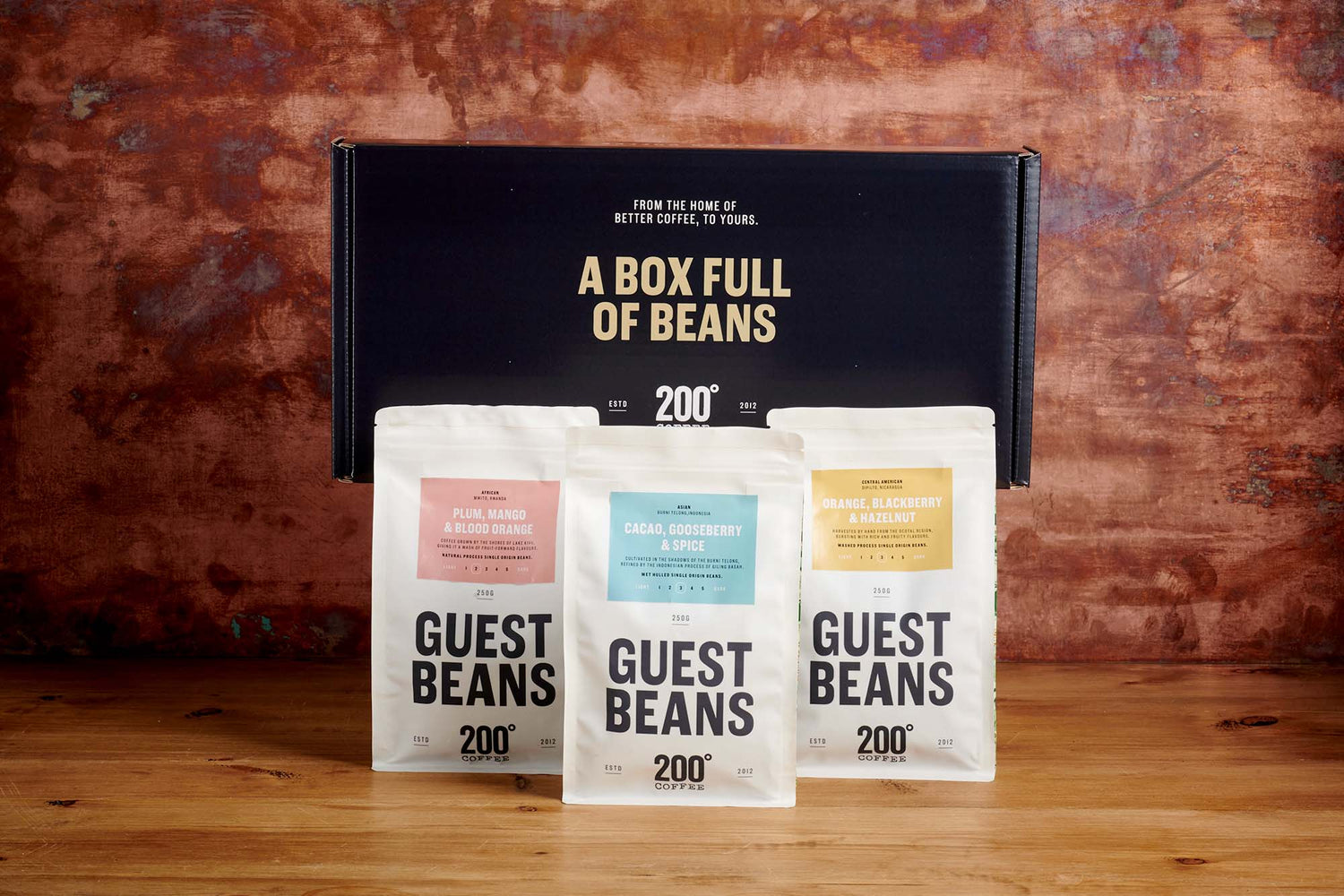 three bags of 200 degrees guest coffee beans gift box