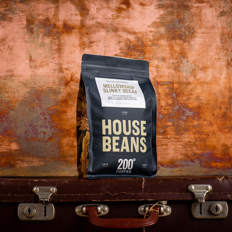 Bag of decaf coffee beans by 200 Degrees 